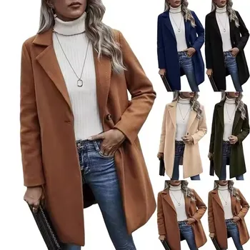 Hot Sell Premium Mink Collar Women Long Coat Hooded Winter Fashionable Cashmere Wool Blend Coat