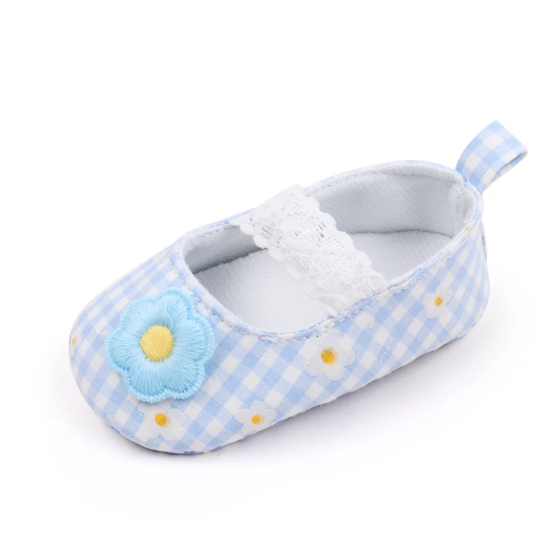 Fresh Plaid Solid Cute Little Flower Lace Elastic Baby Girls Princess Soft Soled Toddler Shoes details