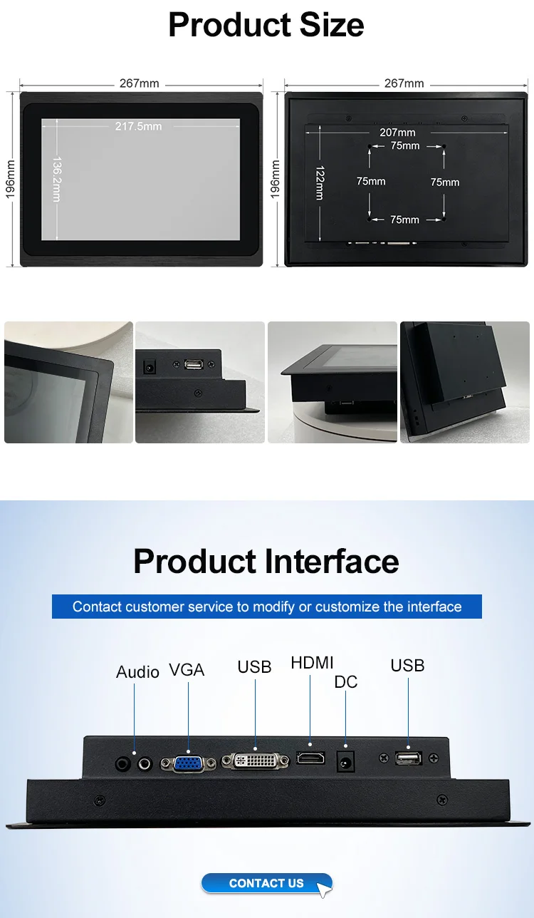 10.1 Inch 1280*800 HD VGA Non Touch Screen Metal Aluminum TFT Embedded Pure Flat OEM ODM Industrial LCD Monitor