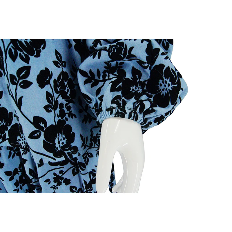 Muslim Casual Loose 2 Piece Set for Women Lantern Sleeve Tunic Bandage Top and High Waist Printed Pleated Dress Set manufacture