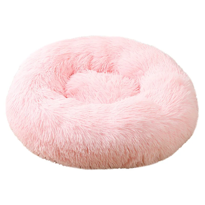 product luxury plush pet round bed soft faux fur donut bed for dogs and cats solid pattern-59