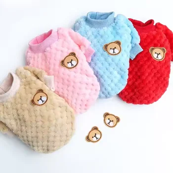 Manufacturer Wholesale Pet Accessories Keeping Warm Pet Clothes Bear Print Cute Dog Sweater Winger Plush Dog Clothes