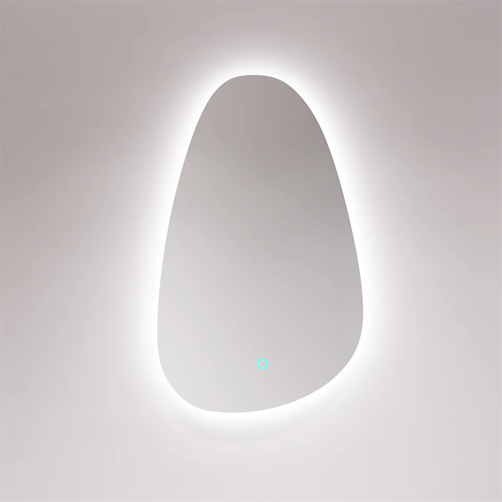 Modern Irregular Shape Wall Mounted Smart Bathroom Mirror Anti-fog Frameless LED Lighted Bath Mirror