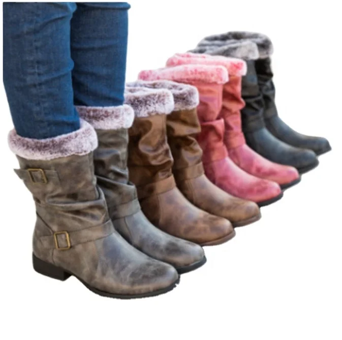 Round Toe Western Women's Buckle Boots 