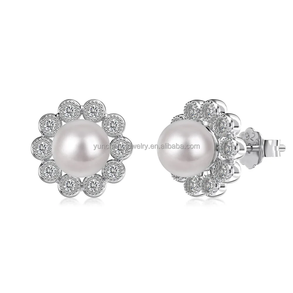 925 Sterling Silver Flower Design Earrings with Micro-Inset Zircon and 14K Gold Plated Korean Style Stud Earrings