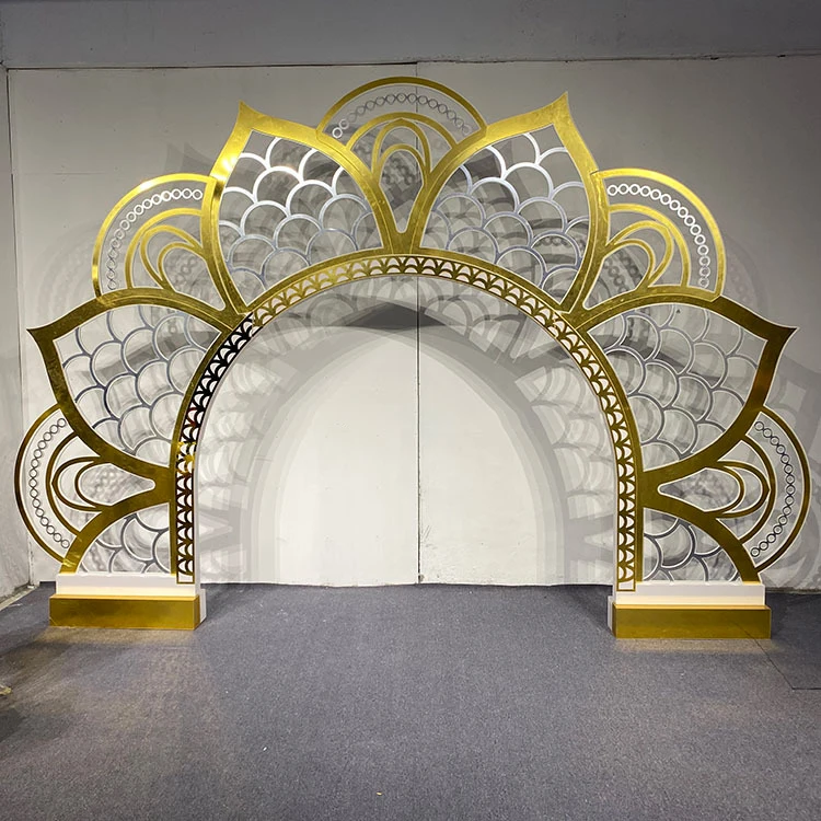 Classic arabic gate shape gold PVC circle arch backdrop arch wedding backdrop stand for wedding party decorations