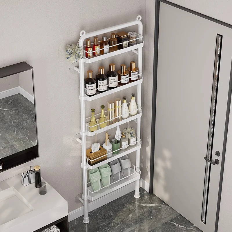 Bathroom shelves Suction cup wall mounted shampoo bottle shower rack toilet storage metal Floor-standing Space saving organizer