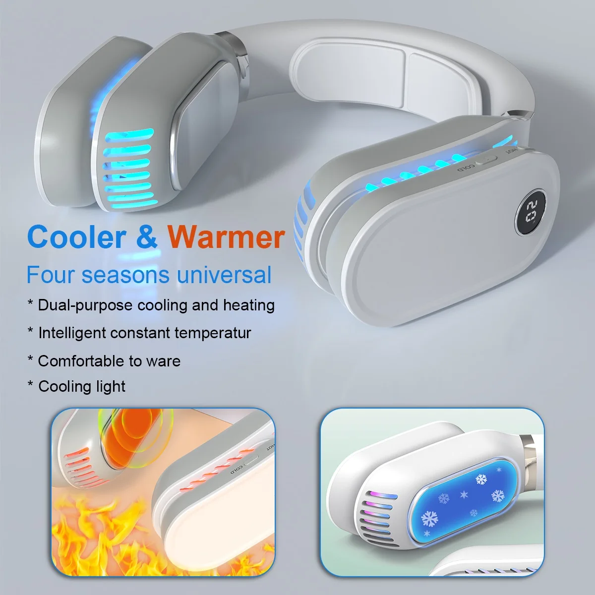 Factory Price Personal Wearable Blade-less Mini Portable Cordless Neck Cooler And Warmer Cooling and Heating Neck Fan