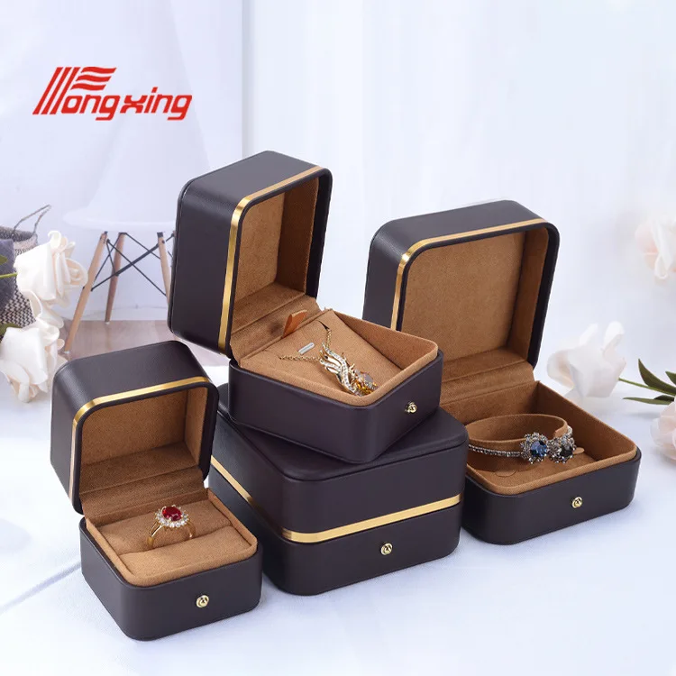 Custom leather jewelry box accessories box champagne Luxury jewlery box packaging earring packaging for jewelry