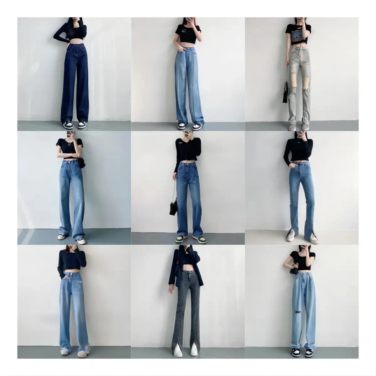 Women Patchwork Jeans High Waisted Straight Leg Stretch Denim Pants Girls Fashion Color Block Patch Jeans