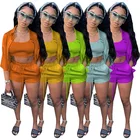 2021 Summer Fashion Tube Top 3 Piece Set Fall Shirt And Shorts 3 Piece Set Women Clothing