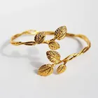 Gold Leaf Jewelry Vintage 18K Gold Plated Brass Hollow Out Leaf Bangle Bracelet For Women Gifts Jewelry