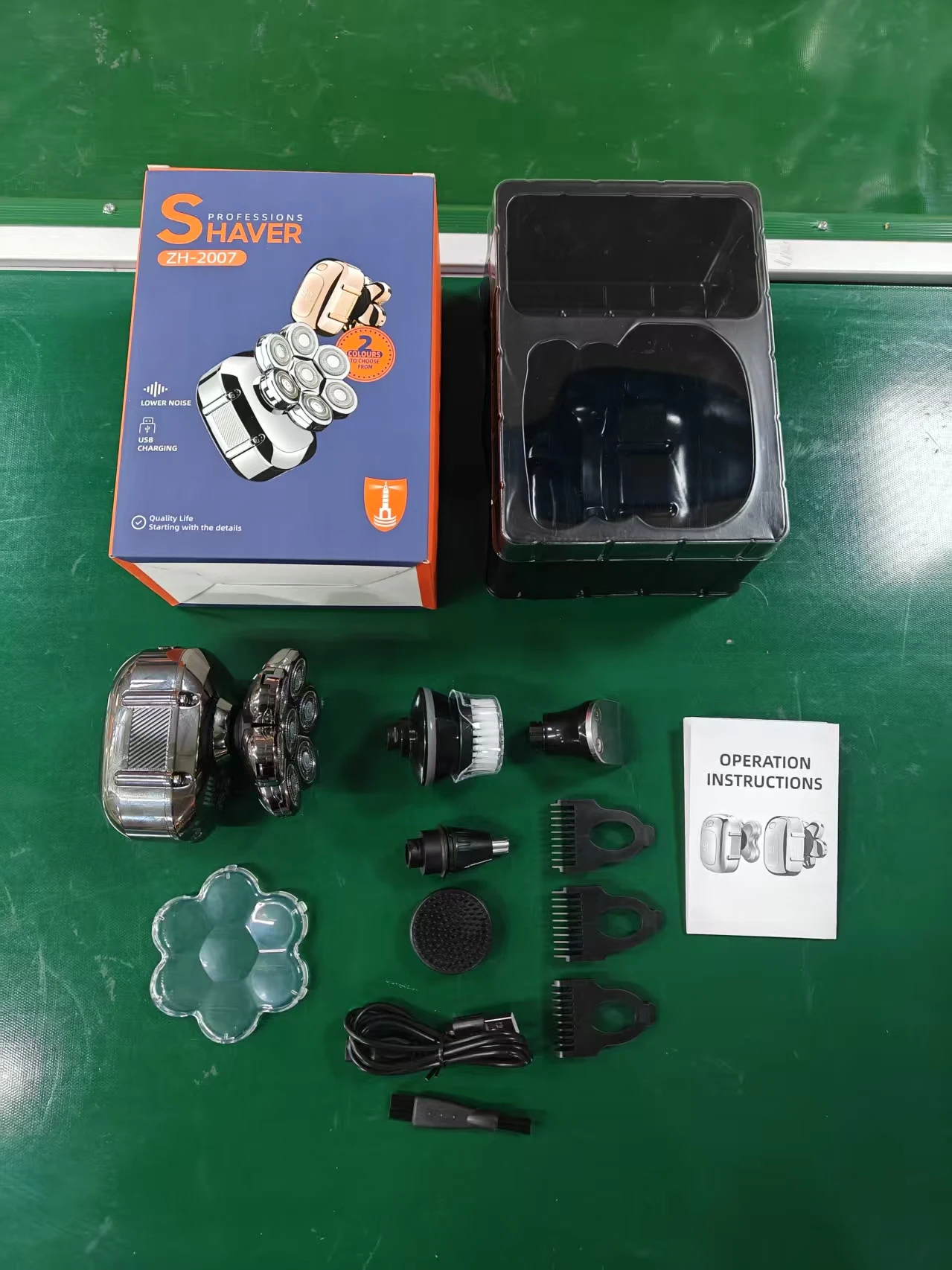 Five-in-One Waterproof Bald Stainless Steel Blades Seven-Blade Beard Trimmer for Household RV Use USB Rotary Electric Shaver details