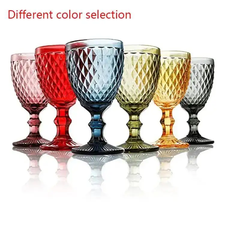 Promotional Drinkware Unique Embossed Pattern High Clear Stemmed Glassware Wedding Party Bar Drinking Cups Diamond Blue
