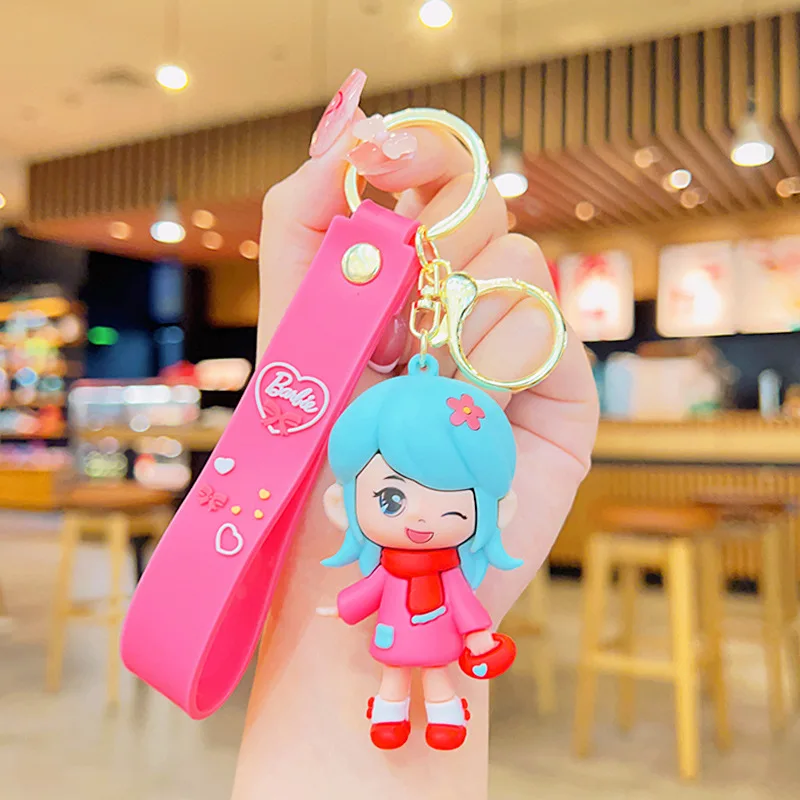 Hot sales 5 colors 3d Custom Dancing girl Cartoon Anime figure Car accessories Plastic key chains