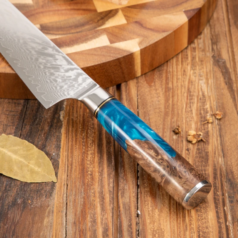 7 Inch 67 Layers Damascus Steel Knives Japanese Kitchen Gyuto Nakiri Knife with Resin Handle