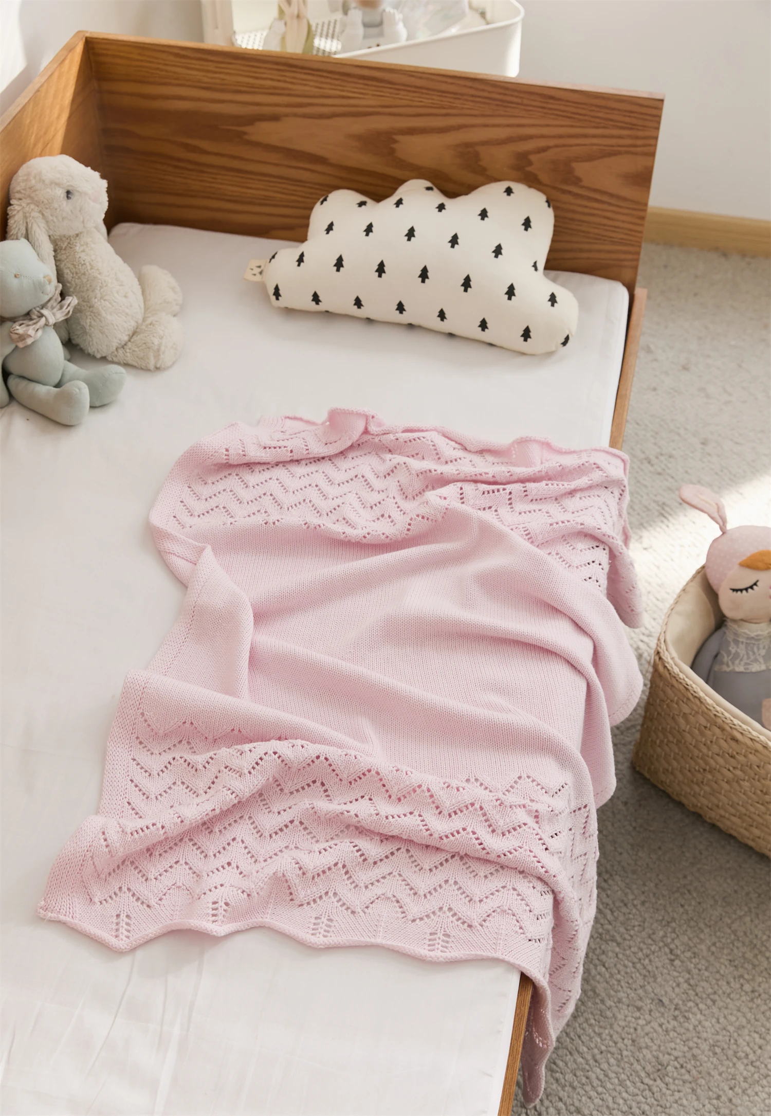 product high quality baby solid 100 cotton knitted blanket breathable soft throw blanket for children low moq-57