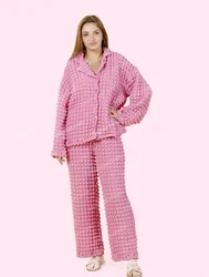 Custom Pink Long Lounge Wear 2 Piece Short Set Pyjamas Sleepwear Womens Loungewear