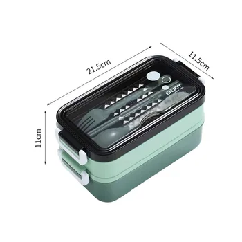 304 Stainless Steel Double-layer Bento Box Food Storage Box With Cutlery For School Kids Office Worker_algz_1600708652349