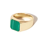 Gold Gemnel Men New Gold Jewelry 925 Sterling Silver Malachite Signet Rings