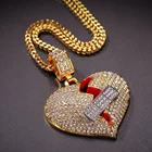 Heart Pendant New Style Crystal Full Plated Broken Heart With Band Aid Love Hip Hop Bling Charm Jewelry Necklace Pendant