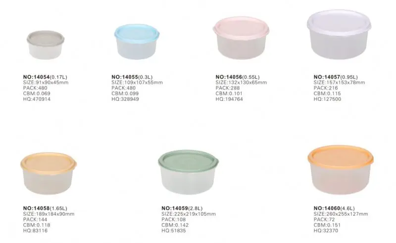 Round Food Container 7Pcs 0.17L/0.3L/0.55L/0.95L/1.65L/2.8L/4.6L reusable takeout containers easy open plastic food container