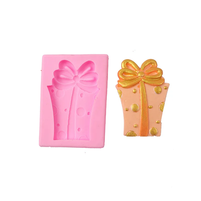 Reusable Christmas Gift Box Bow Silicone Mold Sugar Craft Fondant Tools Cake Decorating Soap Mould Baking Tool DIY Kitchen