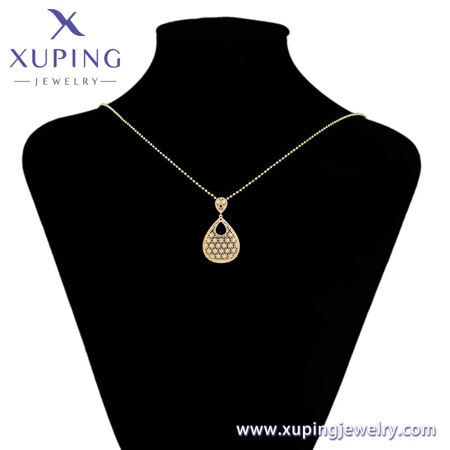 A00915481 XUPING Jewelry 14K gold color Oval mesh design Environmental Copper Artificial zircon Pendant earrings jewelry sets