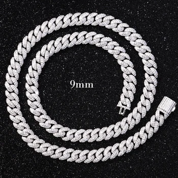 Fashion Jewelry 9mm Iced Out Necklace 18k Gold S925 Sterling Silver VVS Moissanite Diamond Cuban Link Chain