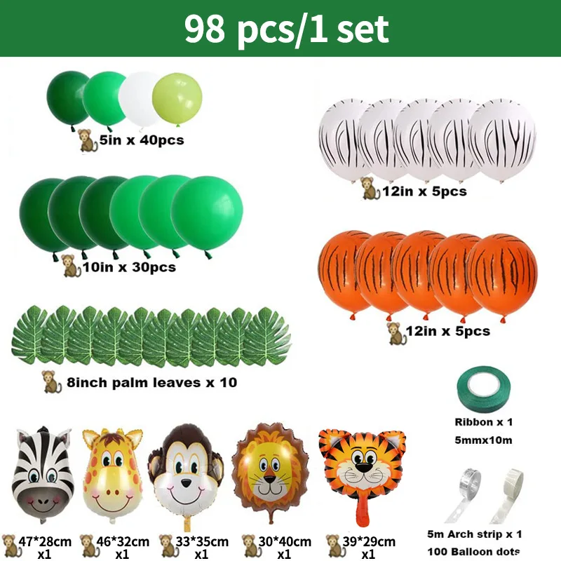 Safari Jungle Theme Balloons Arch Birthday Party Decorations Green Balloon Garland Arch Kit Wild Animal Party Supplies