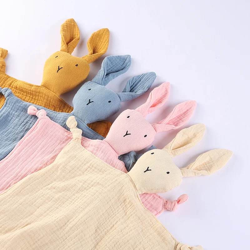 Cute Animal Rabbit Organic Cotton Muslin Baby Blanket Baby Comforter Toys Infant Baby Teething Muslin Bunny Comforter Blankets