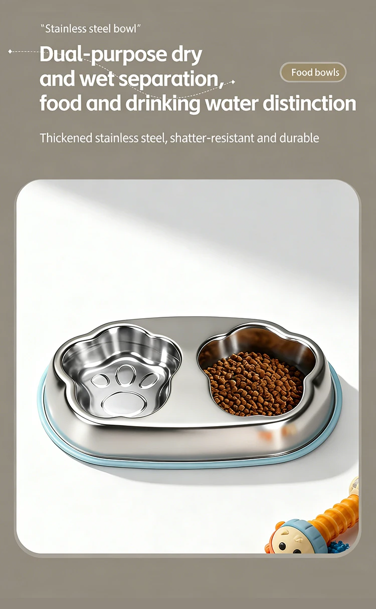 304 Stainless Steel Cute Cat Paw Shaped Pet Slow Feeder Bowl Double Bowl for Food and Water Anti Slip Anti Tipping Easy to Clean supplier