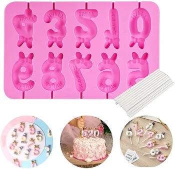 OEM Custom Number Silicone Birthday Candy Candle Mold Candlestick Shape Lollipop Candles Molds