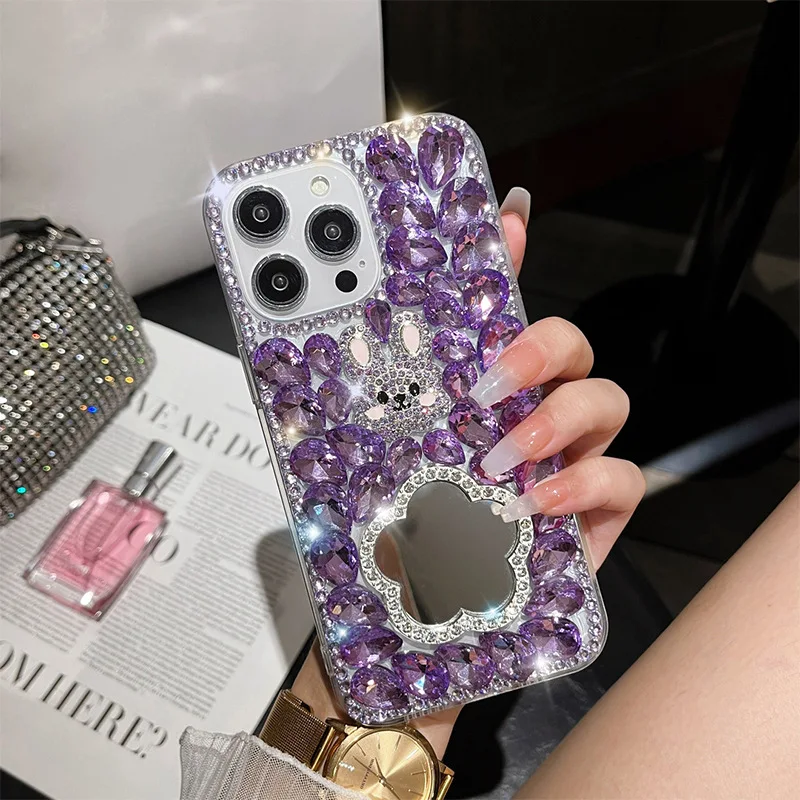 Luxury  Shell Covers Rhinestone Rabbit Bunny Mobile Phone Case for iPhone 15 Samsung A13 A14 A25 A34 A54