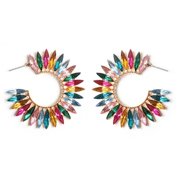 Metal Hoop Earring With Colorful Crystal Earrings Gold Plated Statement Earrings For Women