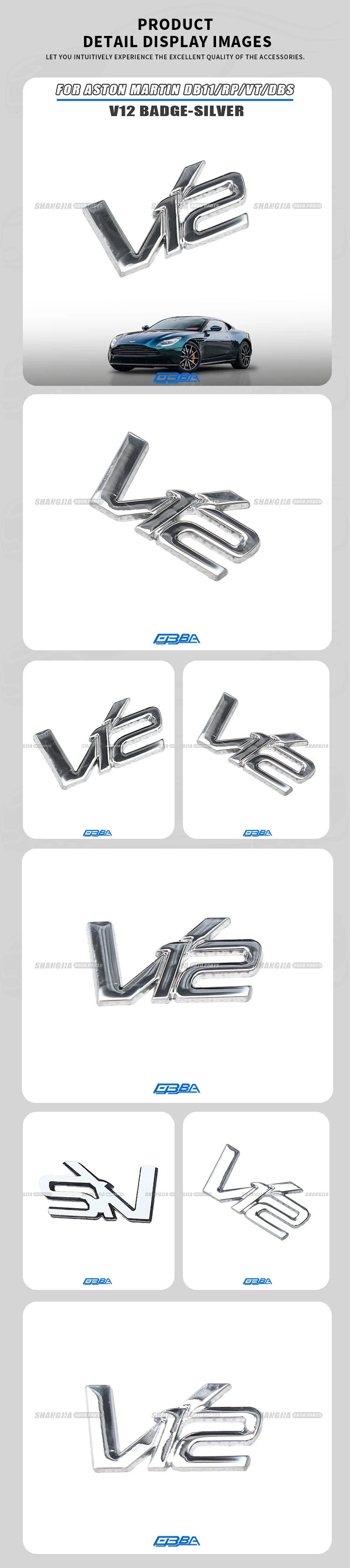 Silver Metal Lettering Badge For Aston Martin DBS DB11 Vantage Rapide Virage Vanquish AD23-43548-DA No Debonding Car Emblem supplier