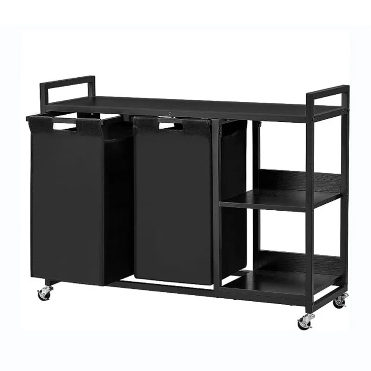 Wholesale Laundry Sorter Organizer Cart Laundry Baskets 3 Compartments Rolling Cart Dirty Laundry Basket with Shelf and Wheels