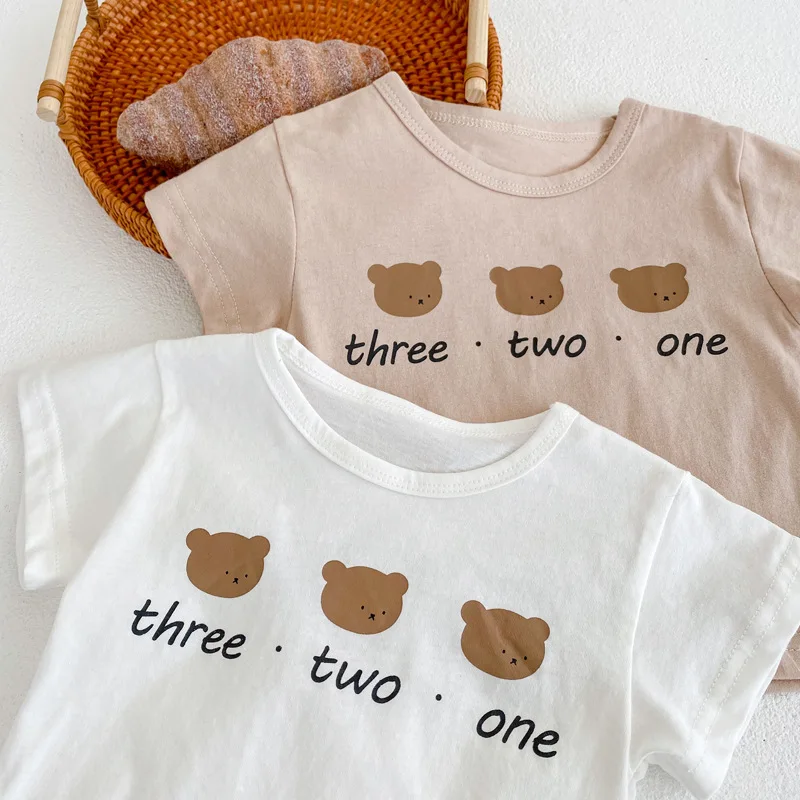 2023 Bear Print Baby Set Infant Overalls Suit Baby Boy Cartoon T Shirt Suit Baby Girl Outfits