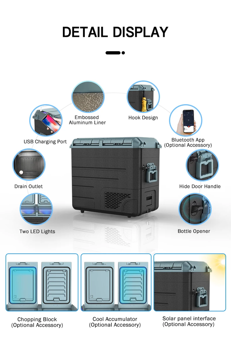38L 48L 58L Portable Battery Powered Mini Fridge Car Refrigerator Freezer with AC Adaptor for Camping Home Use DC 12v/24V