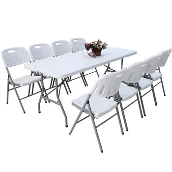 White Camping Portable Folding Table And Chairs Set Long Plastic Folding Rectangular Tables Outdoor