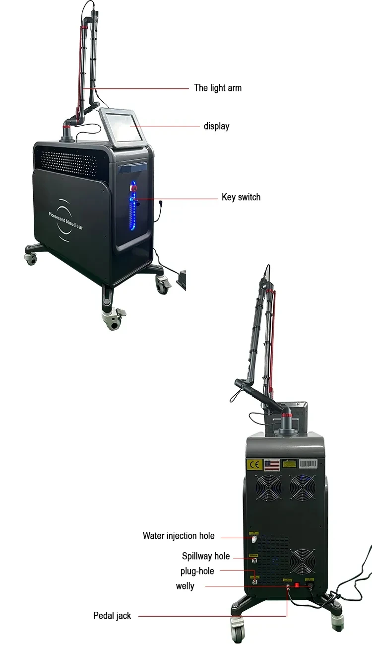 Máquina profesional de eliminación de tatuajes con láser Pico Picosecond Q Vertical con conmutación Nd Yag Laser