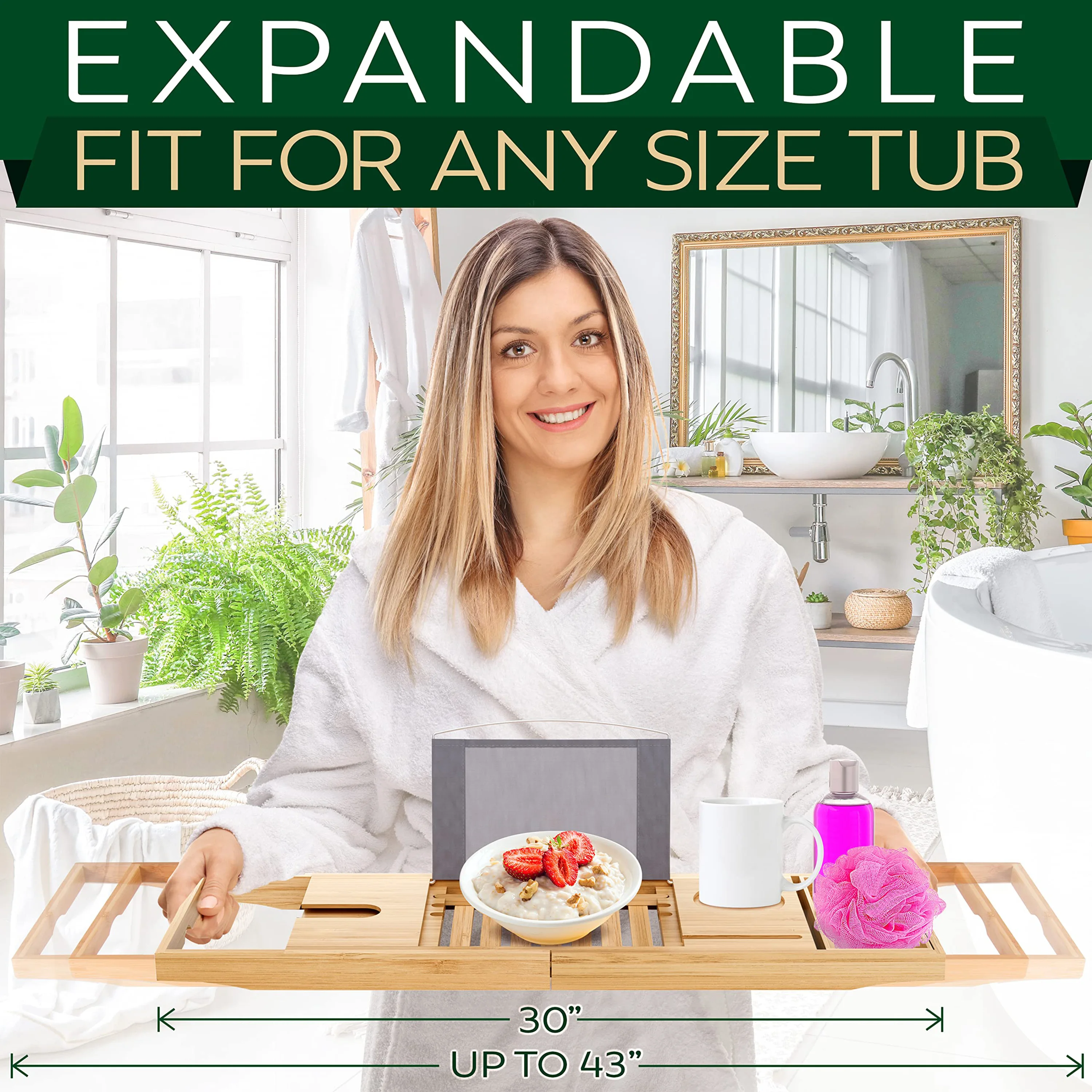 product luxury bamboo bathtub caddy tray extendable bath tub organizer bathtub tray wine glass holder bathroom accessories-7