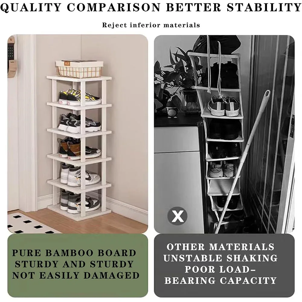 12-Tier Bamboo Shoe Rack Vertical Tall Narrow Organizer for Entryway Bedroom Living Room-Furniture supplier