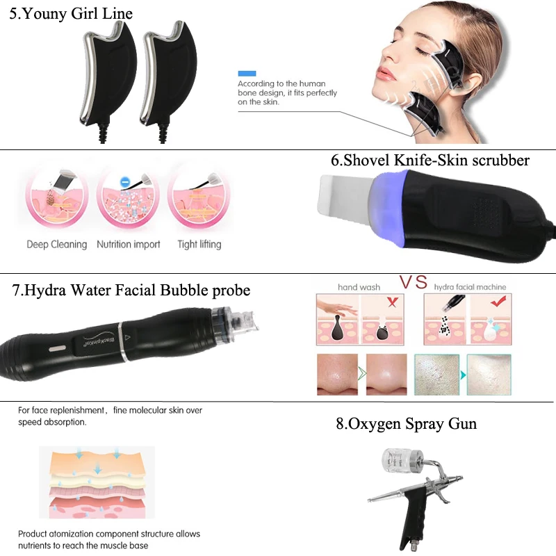 Aqua Peel Facial Machine Hydrodermabrasion Skin Rejuvenation Device for Professional Use 10 <strong>TECHNICAL SPECIFICATIONS</strong> Power: 110W Voltage: 100V/110V/220V Treatment Handpieces: 10 pcs Screen Size: 10.1inVacuum Range:0-90kpa Vacuum Range:0-90kpa Ultrasonic: 1Mhz / 2W/cm2 RF frequency:1.5Mhz Package Size: 47*45*42cm Package Weight: 10kg ReturnPolicy: <b class="magic-5"><span style="color: #2196ed;">30 Days Money back guarantee</span></b> <a href="http://skintechx.com/refund_returns" data-sm="true">Return Policy</a> ShippingDetails: <b class="magic-5"><span style="color: #2196ed;">FREE SHIPPING fast delivery</span></b> <a href="https://skintechx.com/shipping-policy" data-sm="true">Shipping policy</a> Aqua Peel Facial Machine Hydrodermabrasion Skin Rejuvenation Device for Professional Use