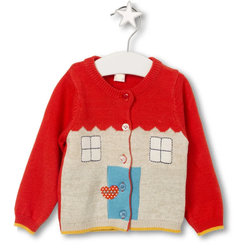 OEM new design cute red knitted O-Neck soft winter Girls kids cardigan