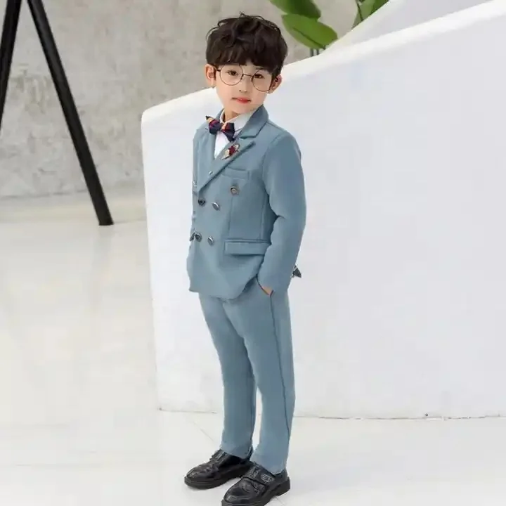 LOLANTA Boys Suit Wedding Ring Bearer Outfit Kids Suit Set; Plaid, Striped Blazer Suit Pants Bow Tie