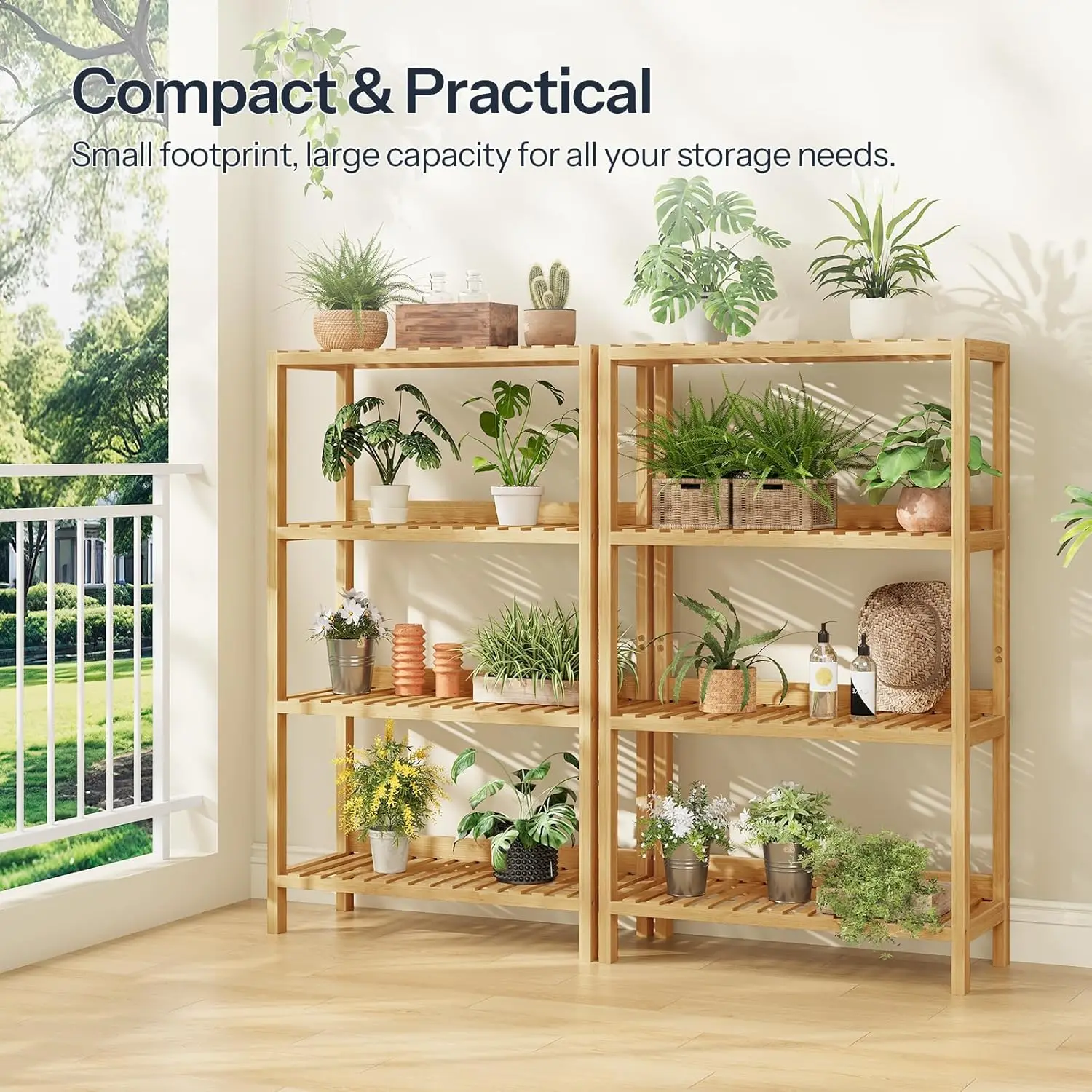 product heavy duty freestanding multifunctional 4 tier bamboo plant stand storage racks shelving units for kitchen living room bathroom-4