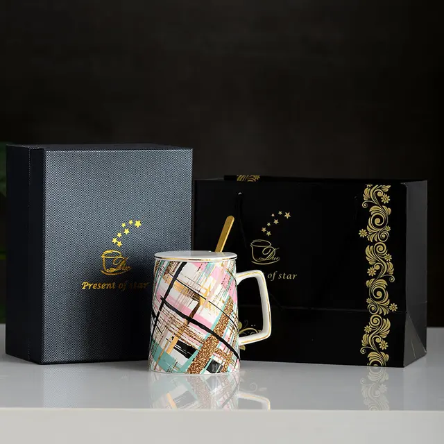 geometry pattern novelty mug ceramic coffee mug with gift boxes