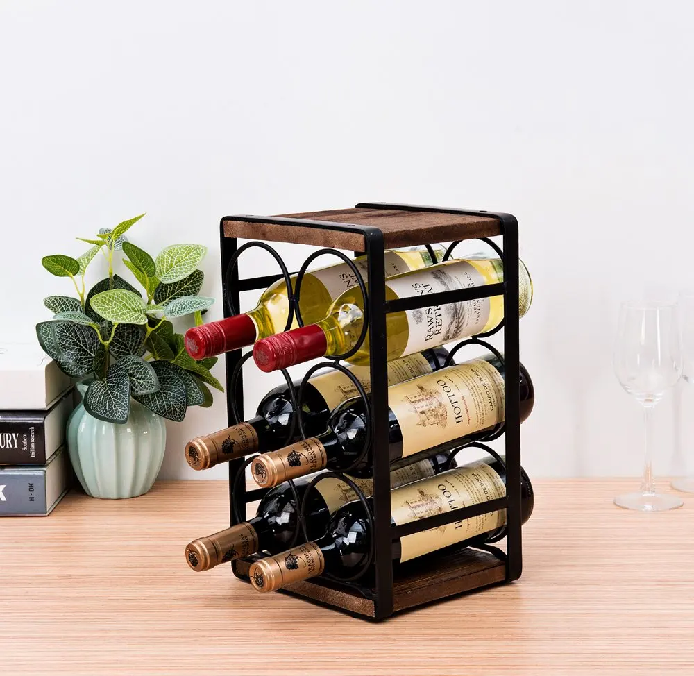 Custom Wooden Wine Racks Kitchen Countertop Wine Storage Rack Freestanding Metal Bar Table Wine Rack Holder