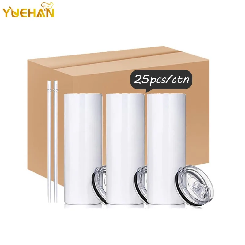 Factory Wholesale White Sublimation blanks 20oz 30oz Stainless Steel Double Wall skinny straight sublimation Tumbler